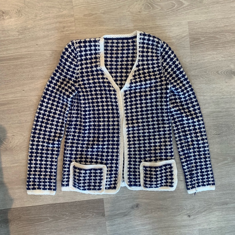 Blue and White Knit Cardigan